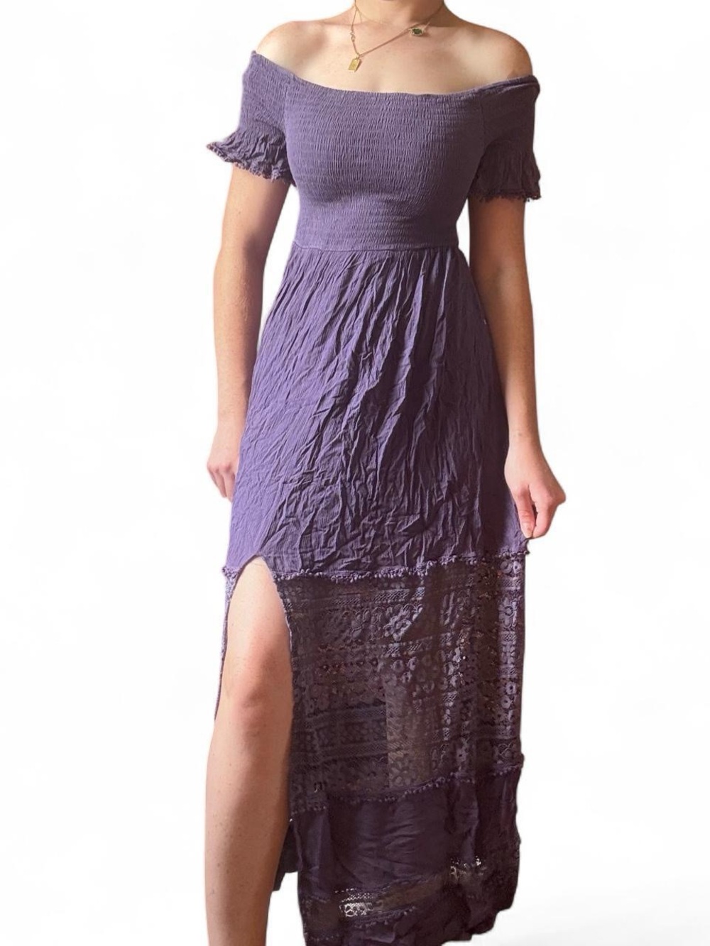 Off-Shoulder Purple Maxi Dress